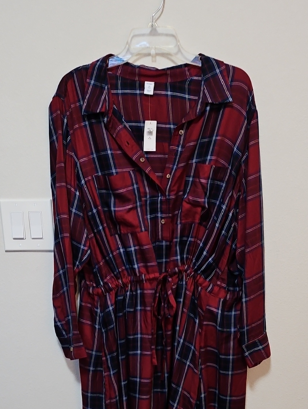 Old Navy Red and Navy Plaid Shirt Dress